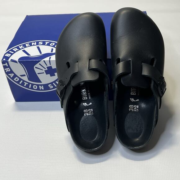 Birkenstock Boston Black Aniline Leather Exquisite Size 38 Narrow L7 M5